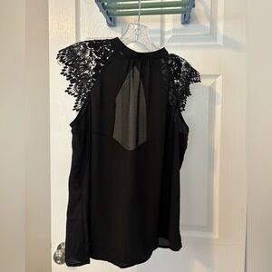 Express Black Blouse with Lace Cap Sleeves